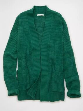 American Eagle Outfitters Green Open-Front Knit Cardigan